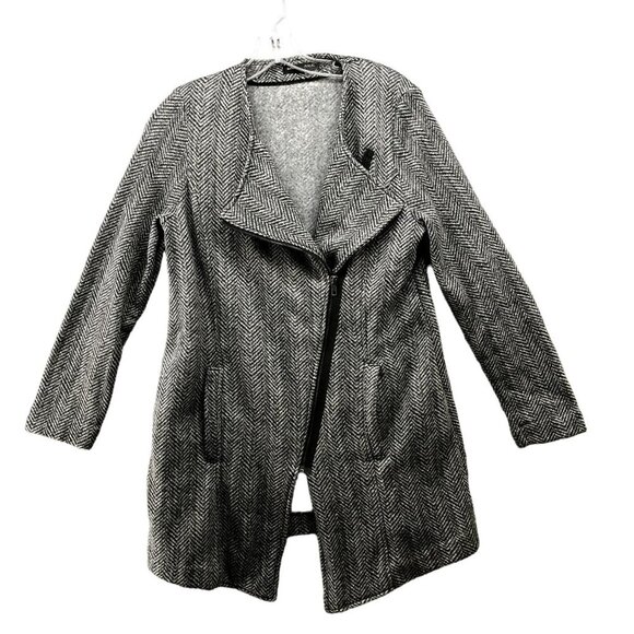 Banana Republic Fleece Moto Jacket Womens M Gray Herringbone Longline Sweater - Picture 1 of 9
